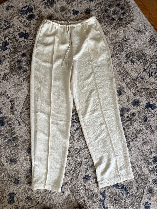 Madewell Pants - Madewell Cream Drawstring Linen-Blend Trousers